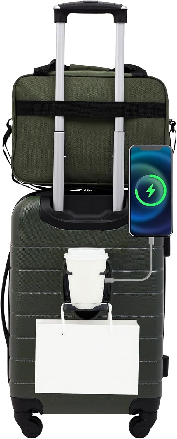 Smart Spinner Hardside Luggage, 22-Inch Carry-On, Olive Green