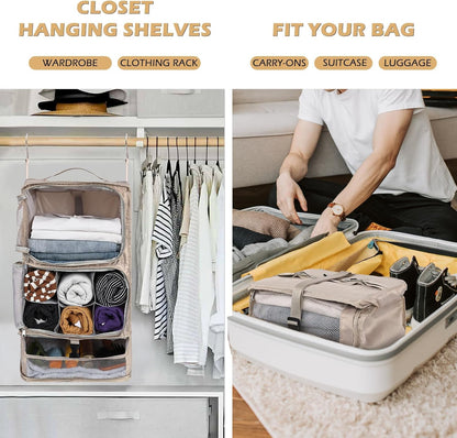 Hanging Shelves Travel Compression Packing Cube for Carry-on Luggage Suitcase Collapsible Transformable Garment Closet Organizers Large Capacity, Lightgrey, XL