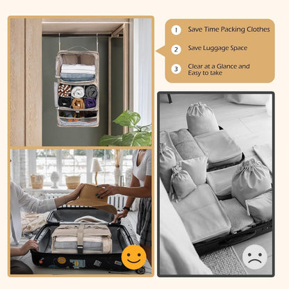 Hanging Shelves Travel Compression Packing Cube for Carry-on Luggage Suitcase Collapsible Transformable Garment Closet Organizers Large Capacity, Lightgrey, XL