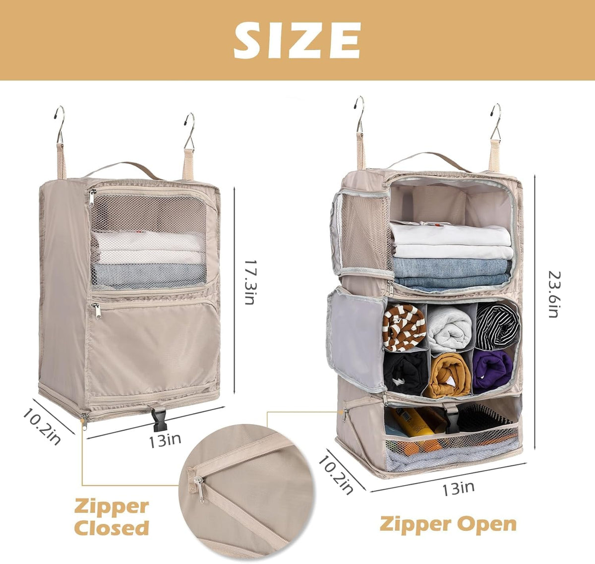 Hanging Shelves Travel Compression Packing Cube for Carry-on Luggage Suitcase Collapsible Transformable Garment Closet Organizers Large Capacity, Lightgrey, XL
