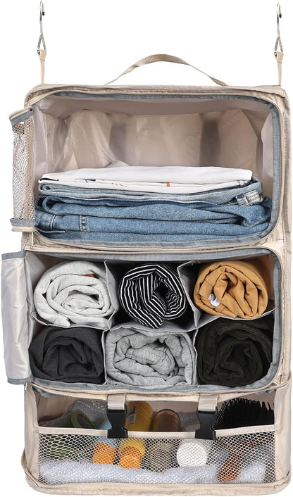 Hanging Shelves Travel Compression Packing Cube for Carry-on Luggage Suitcase Collapsible Transformable Garment Closet Organizers Large Capacity, Lightgrey, XL