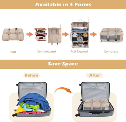 Hanging Shelves Travel Compression Packing Cube for Carry-on Luggage Suitcase Collapsible Transformable Garment Closet Organizers Large Capacity, Lightgrey, XL
