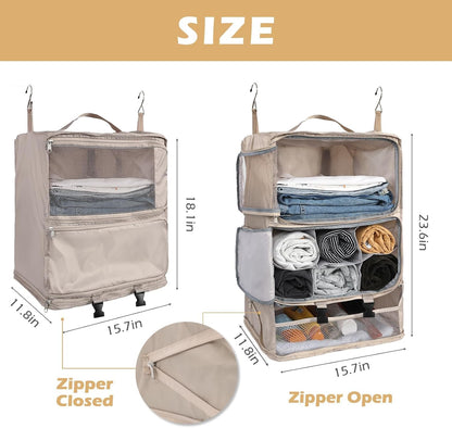 Hanging Shelves Travel Compression Packing Cube for Carry-on Luggage Suitcase Collapsible Transformable Garment Closet Organizers Large Capacity, Lightgrey, XL