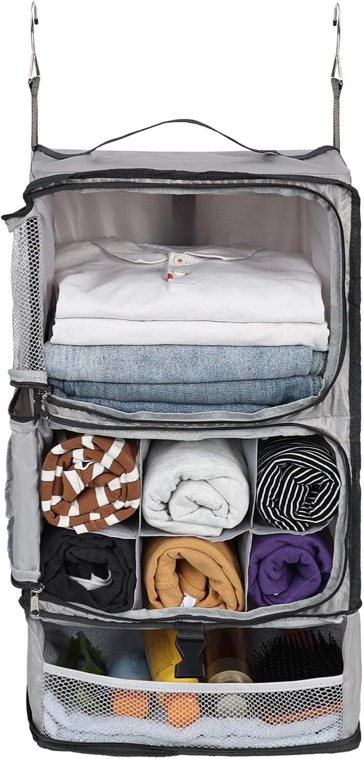 Hanging Shelves Travel Compression Packing Cube for Carry-on Luggage Suitcase Collapsible Transformable Garment Closet Organizers Large Capacity, Lightgrey, XL