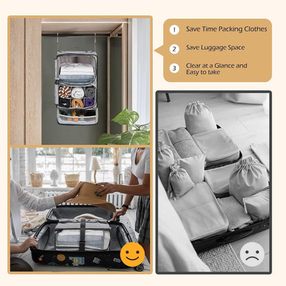 Hanging Shelves Travel Compression Packing Cube for Carry-on Luggage Suitcase Collapsible Transformable Garment Closet Organizers Large Capacity, Lightgrey, XL