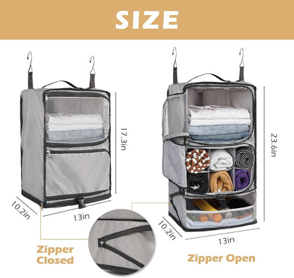 Hanging Shelves Travel Compression Packing Cube for Carry-on Luggage Suitcase Collapsible Transformable Garment Closet Organizers Large Capacity, Lightgrey, XL
