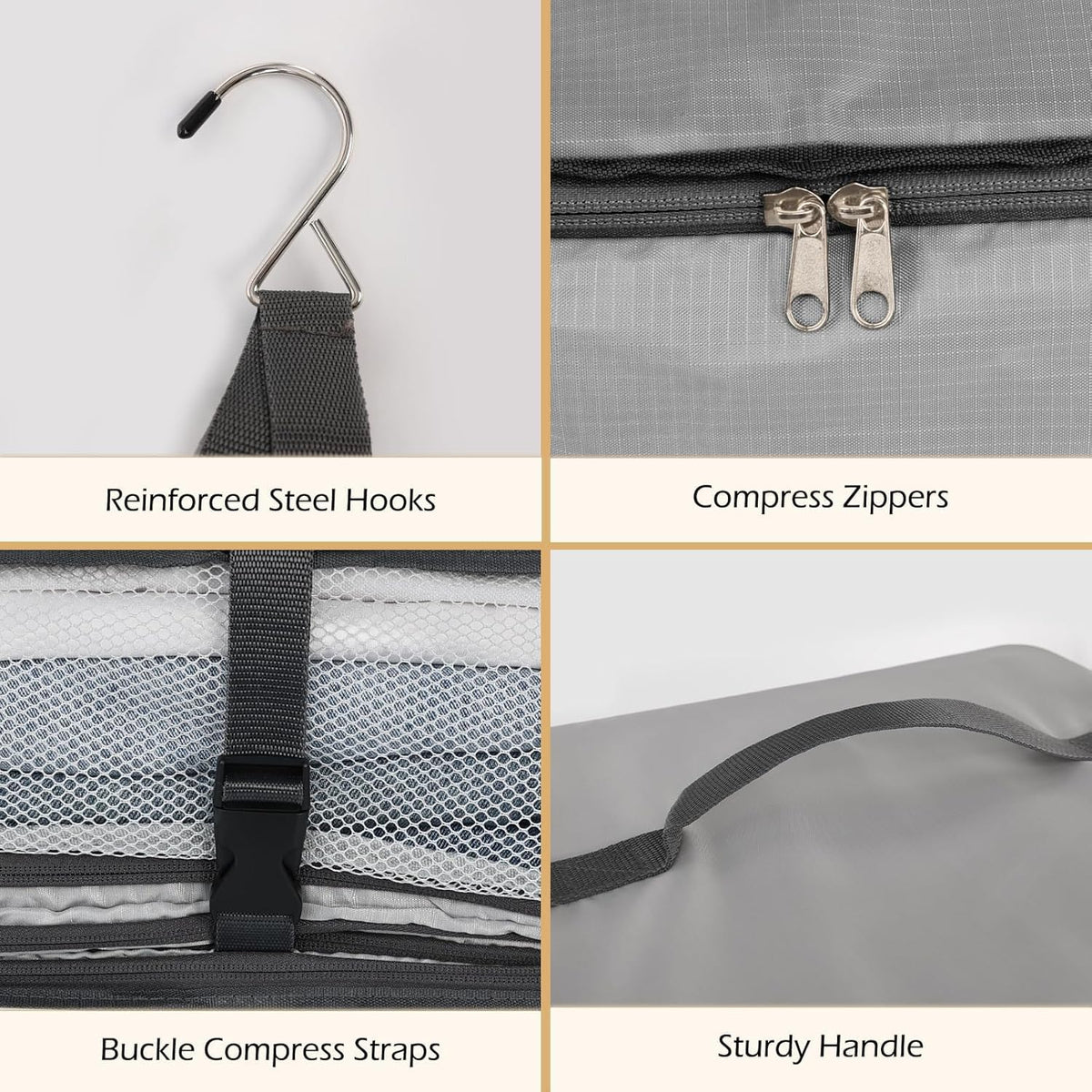 Hanging Shelves Travel Compression Packing Cube for Carry-on Luggage Suitcase Collapsible Transformable Garment Closet Organizers Large Capacity, Lightgrey, XL
