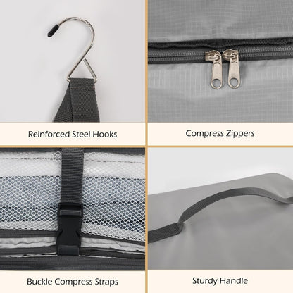 Hanging Shelves Travel Compression Packing Cube for Carry-on Luggage Suitcase Collapsible Transformable Garment Closet Organizers Large Capacity, Lightgrey, XL