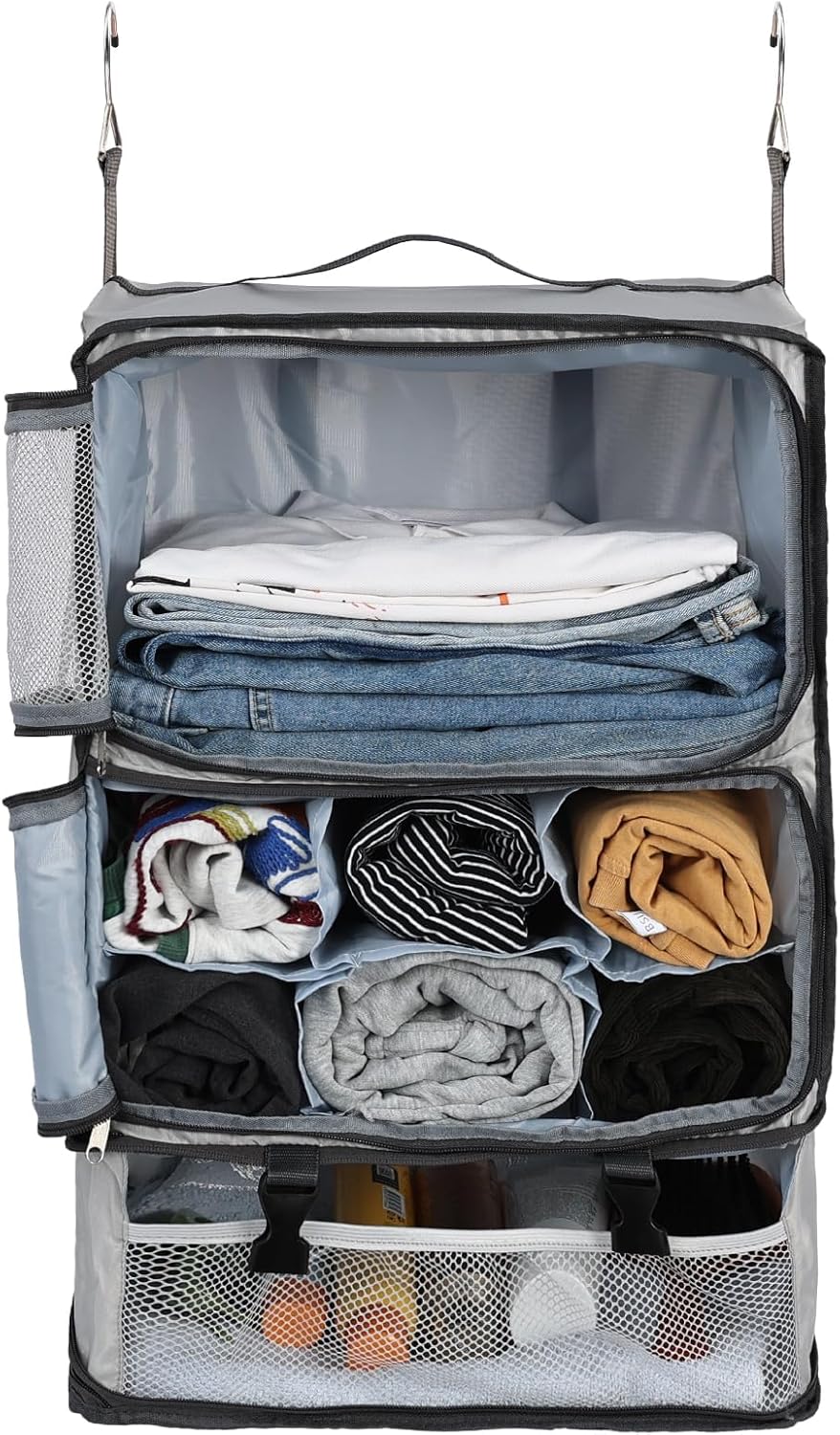 Hanging Shelves Travel Compression Packing Cube for Carry-on Luggage Suitcase Collapsible Transformable Garment Closet Organizers Large Capacity, Lightgrey, XL