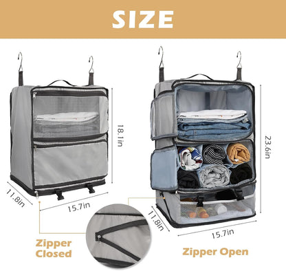 Hanging Shelves Travel Compression Packing Cube for Carry-on Luggage Suitcase Collapsible Transformable Garment Closet Organizers Large Capacity, Lightgrey, XL