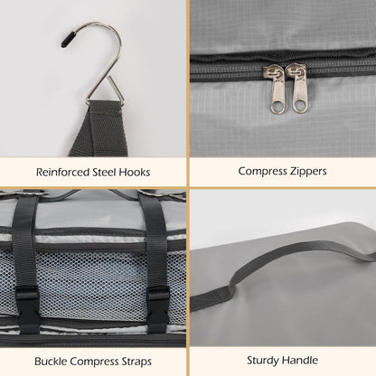 Hanging Shelves Travel Compression Packing Cube for Carry-on Luggage Suitcase Collapsible Transformable Garment Closet Organizers Large Capacity, Lightgrey, XL