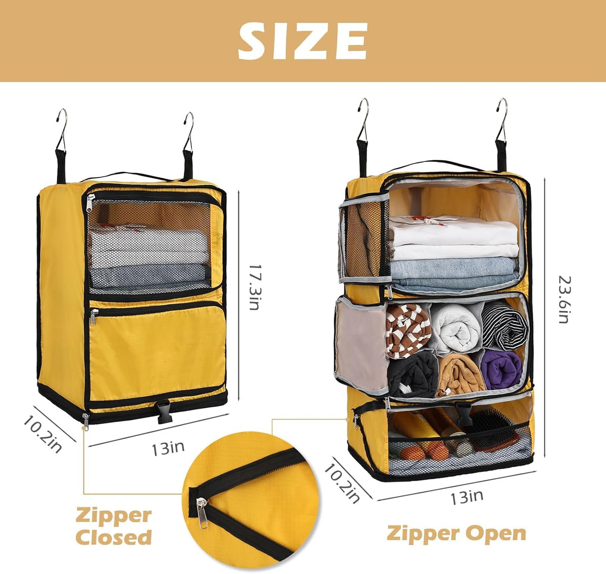 Hanging Shelves Travel Compression Packing Cube for Carry-on Luggage Suitcase Collapsible Transformable Garment Closet Organizers Large Capacity, Lightgrey, XL
