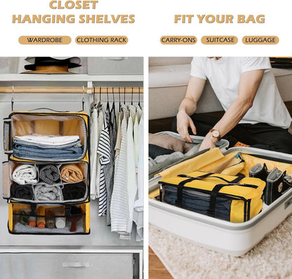 Hanging Shelves Travel Compression Packing Cube for Carry-on Luggage Suitcase Collapsible Transformable Garment Closet Organizers Large Capacity, Lightgrey, XL