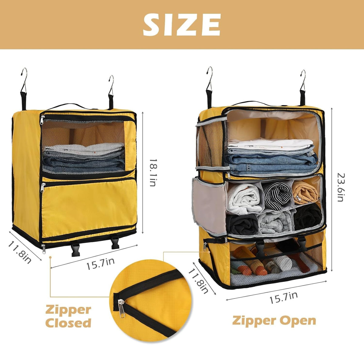 Hanging Shelves Travel Compression Packing Cube for Carry-on Luggage Suitcase Collapsible Transformable Garment Closet Organizers Large Capacity, Lightgrey, XL