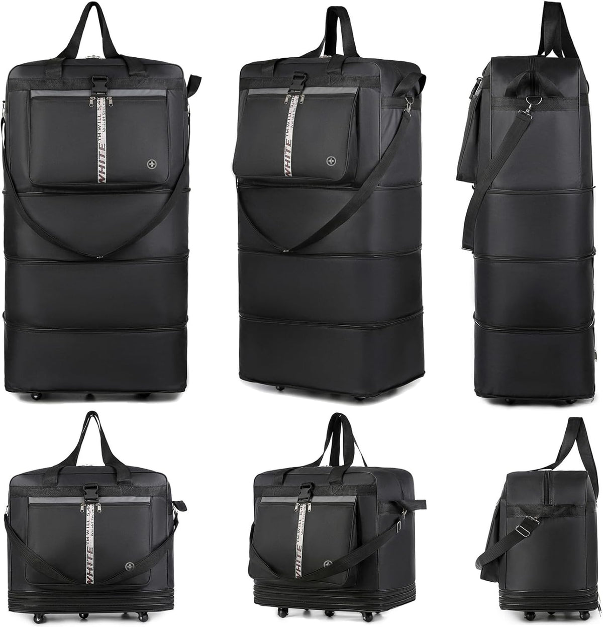 Expandable Travel Duffel Bag with Wheels, 42 Inch Large Collapsible Luggage, 5pcs 360° Spinner Wheels, Waterproof Oxford Cloth, Foldable Suitcase with Shoulder Strap for Men & Women, Black