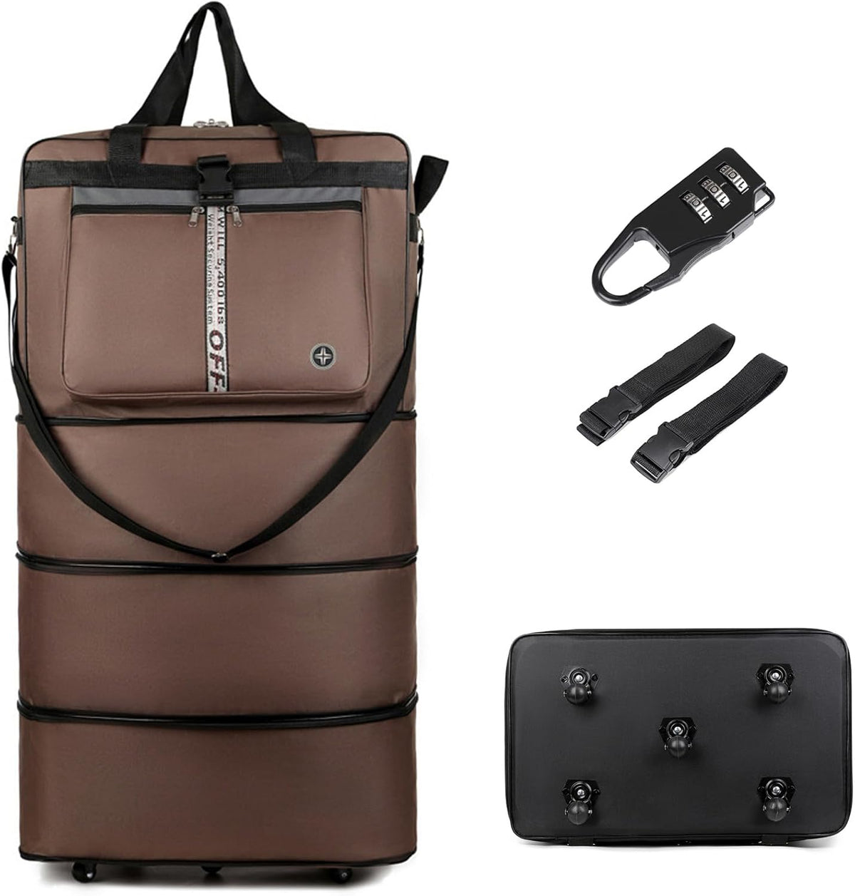 Expandable Travel Duffel Bag with Wheels, 42 Inch Large Collapsible Luggage, 5pcs 360° Spinner Wheels, Waterproof Oxford Cloth, Foldable Suitcase with Shoulder Strap for Men & Women, Black
