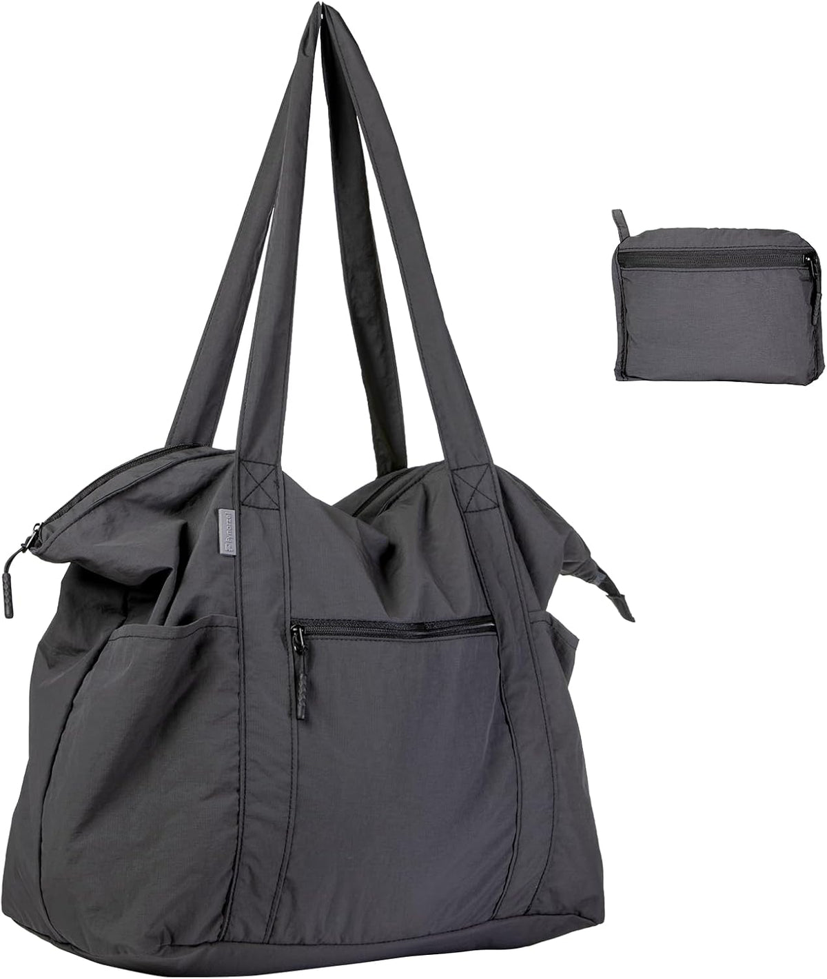 Ultra Light Packable Tote Bag Nylon for Travel, Lightweight Polyester Foldable Duffel Totes with Zipper, 25L Collapsible Compact Dark Grey