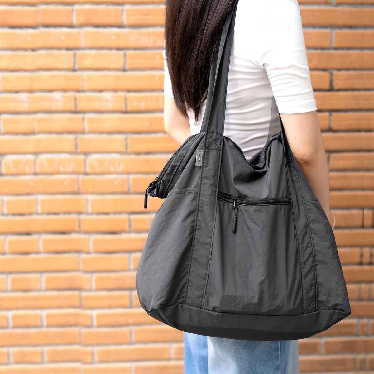 Ultra Light Packable Tote Bag Nylon for Travel, Lightweight Polyester Foldable Duffel Totes with Zipper, 25L Collapsible Compact Dark Grey