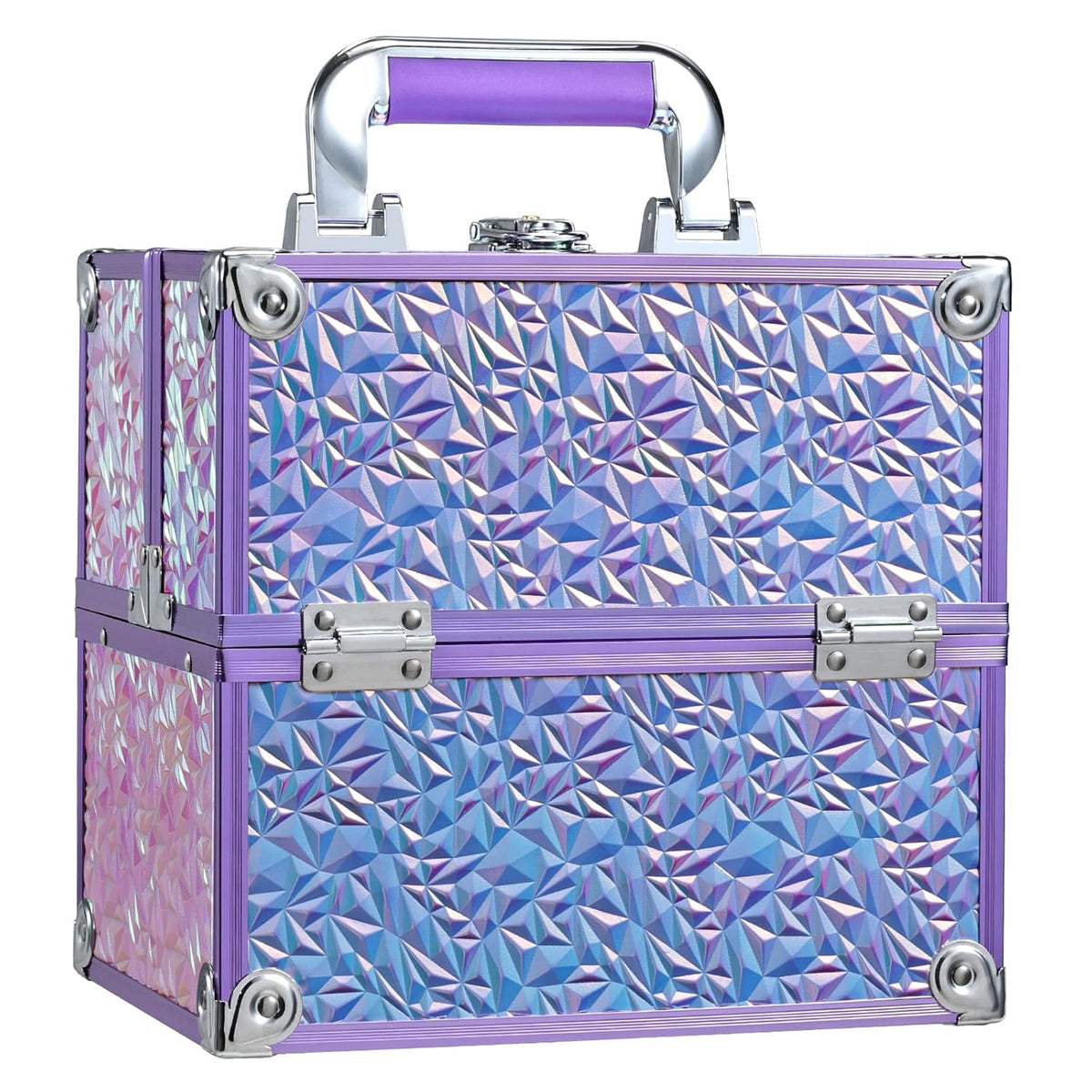 Makeup Case Makeup Box Cosmetic Organizer Case Portable Make Up Artist Travel Case Storage Box 4 Trays with Dividers Lockable Hard Train Case Nail Tech Supply Storage Mermaid Pink