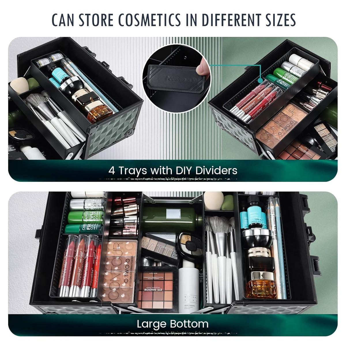 Makeup Case Makeup Box Cosmetic Organizer Case Portable Make Up Artist Travel Case Storage Box 4 Trays with Dividers Lockable Hard Train Case Nail Tech Supply Storage Mermaid Pink