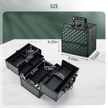 Makeup Case Makeup Box Cosmetic Organizer Case Portable Make Up Artist Travel Case Storage Box 4 Trays with Dividers Lockable Hard Train Case Nail Tech Supply Storage Mermaid Pink