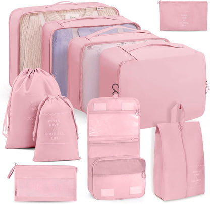 Packing Cubes 10 PCS, Mesh Breathable Luggage Organizers Bags, Packing Organizers, Durable Travel Essentials Bags Set, Travel Packing Organizers,Pink