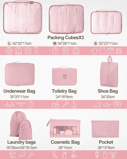 Packing Cubes 10 PCS, Mesh Breathable Luggage Organizers Bags, Packing Organizers, Durable Travel Essentials Bags Set, Travel Packing Organizers,Pink