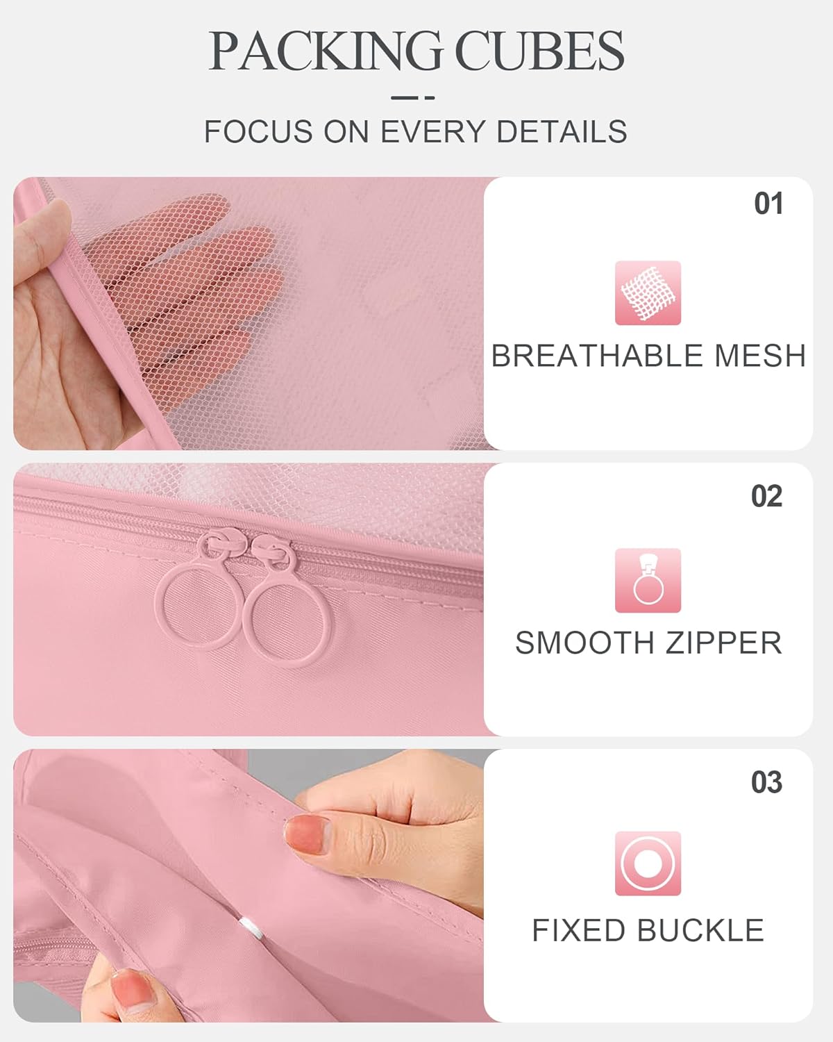 Packing Cubes 10 PCS, Mesh Breathable Luggage Organizers Bags, Packing Organizers, Durable Travel Essentials Bags Set, Travel Packing Organizers,Pink