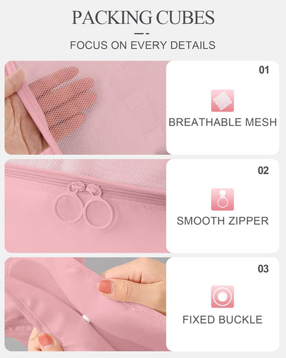 Packing Cubes 10 PCS, Mesh Breathable Luggage Organizers Bags, Packing Organizers, Durable Travel Essentials Bags Set, Travel Packing Organizers,Pink