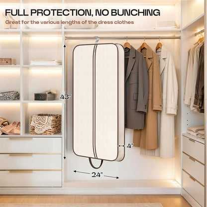 60" Foldable Garment Bags for Travel for Women Dress Bags for Gowns Long Hanging Bag for Closet Storage Dress Protector Bag for Gowns, Suits, Coats, Beige