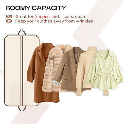 60" Foldable Garment Bags for Travel for Women Dress Bags for Gowns Long Hanging Bag for Closet Storage Dress Protector Bag for Gowns, Suits, Coats, Beige