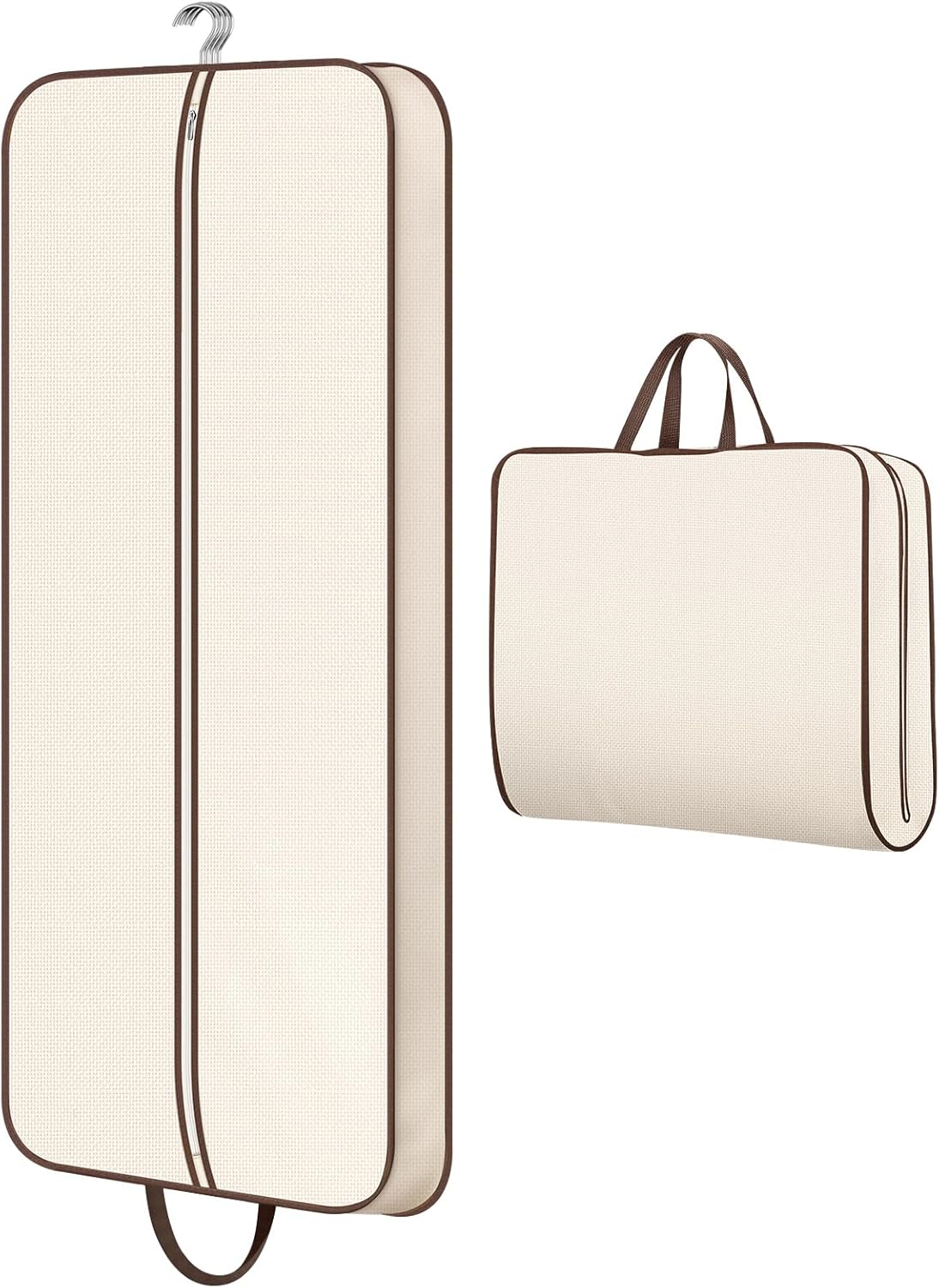 60" Foldable Garment Bags for Travel for Women Dress Bags for Gowns Long Hanging Bag for Closet Storage Dress Protector Bag for Gowns, Suits, Coats, Beige