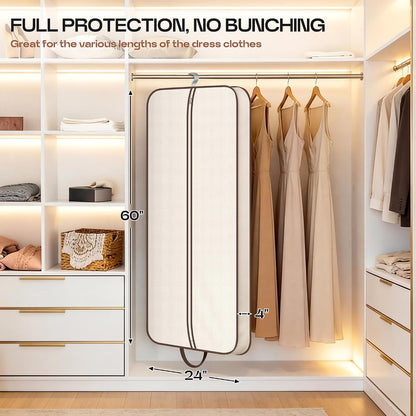 60" Foldable Garment Bags for Travel for Women Dress Bags for Gowns Long Hanging Bag for Closet Storage Dress Protector Bag for Gowns, Suits, Coats, Beige