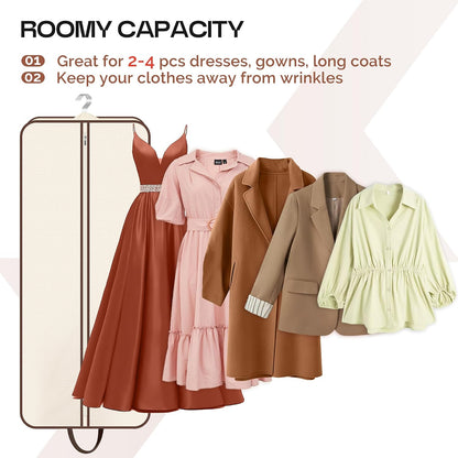 60" Foldable Garment Bags for Travel for Women Dress Bags for Gowns Long Hanging Bag for Closet Storage Dress Protector Bag for Gowns, Suits, Coats, Beige