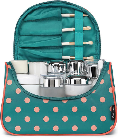 Travel Cosmetic Bag for Women – Polka Dot Makeup Bag Organizer & Hanging Toiletry Bag