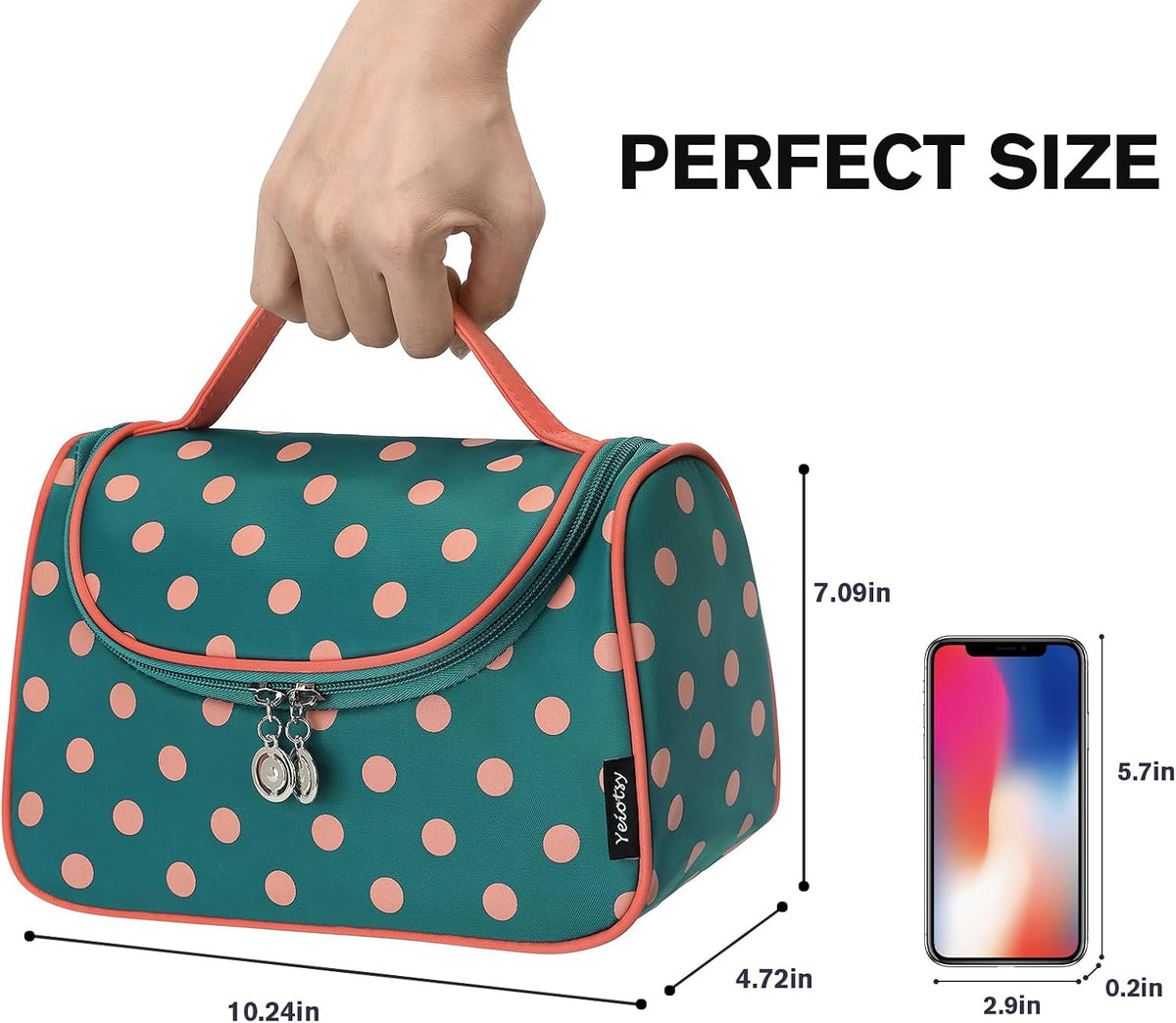 Travel Cosmetic Bag for Women – Polka Dot Makeup Bag Organizer & Hanging Toiletry Bag