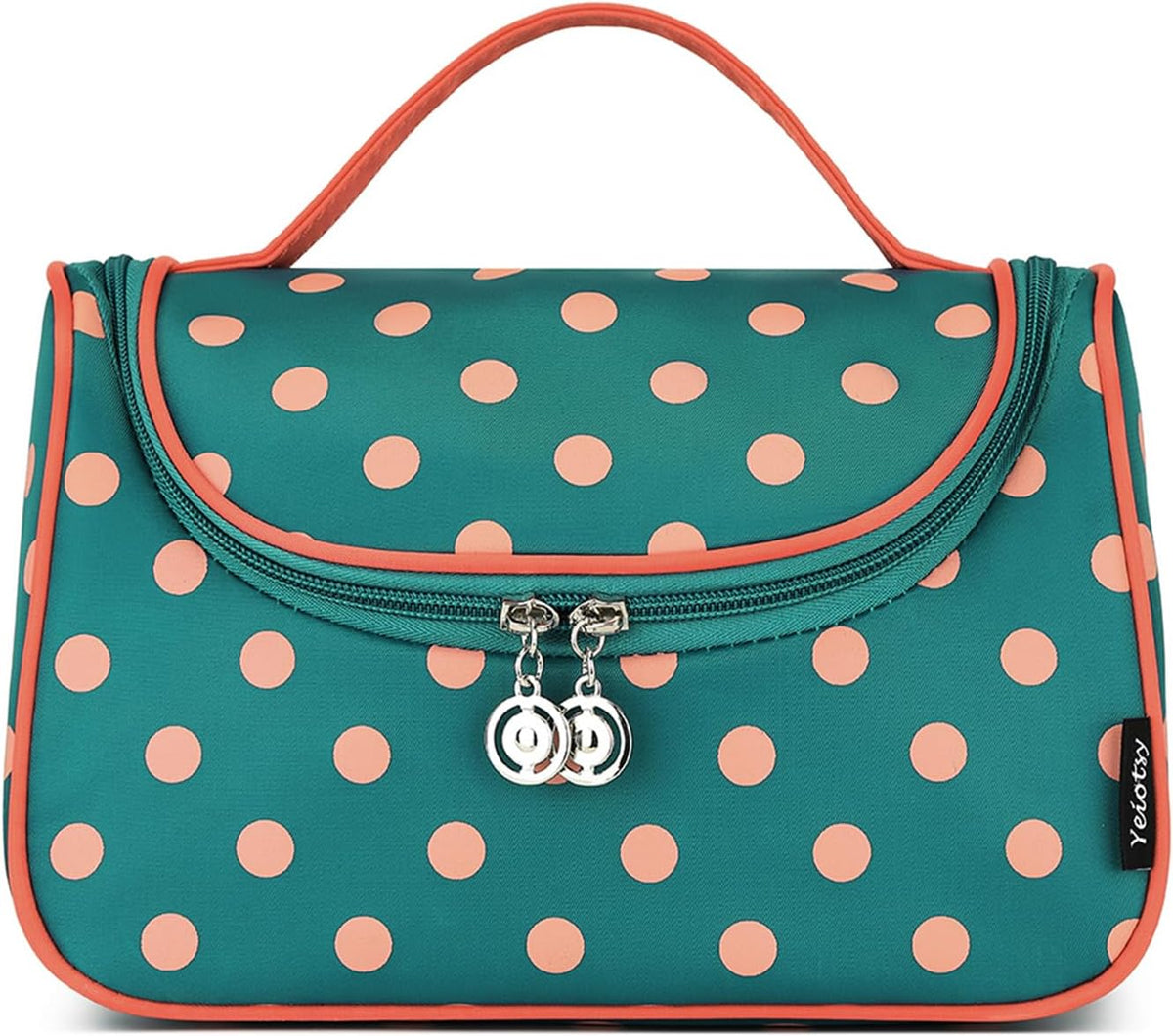 Travel Cosmetic Bag for Women – Polka Dot Makeup Bag Organizer & Hanging Toiletry Bag