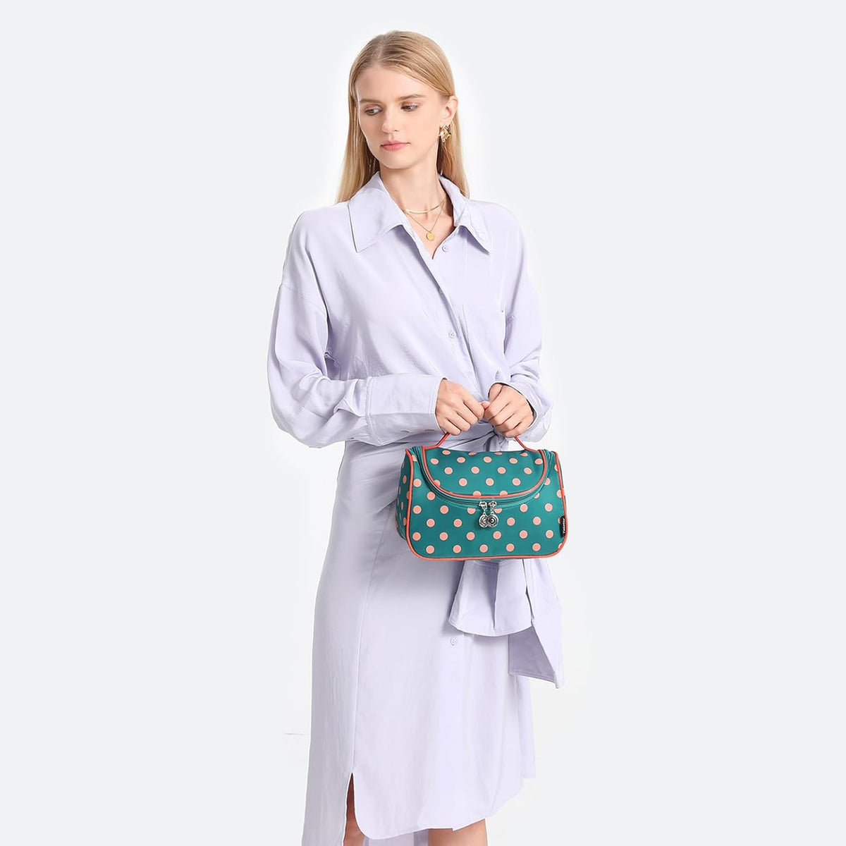 Travel Cosmetic Bag for Women – Polka Dot Makeup Bag Organizer & Hanging Toiletry Bag