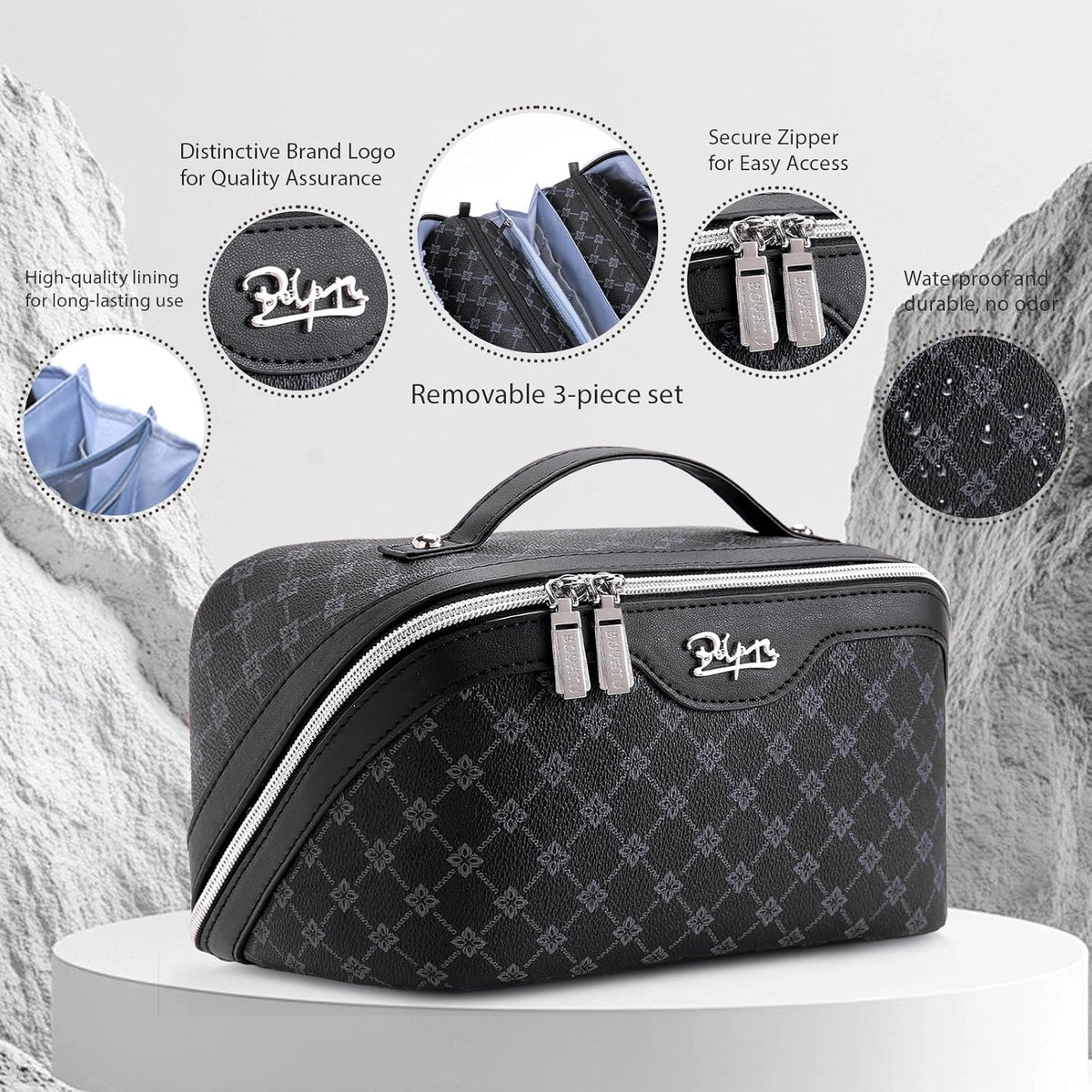 Travel Makeup Bag for Women: Large Cosmetic Bag Set of 3 - PU Leather Make up Bag with Compartments - Compact Waterproof Toiletry Bag with Divider & Handle (D-4-Red) - Colors A
