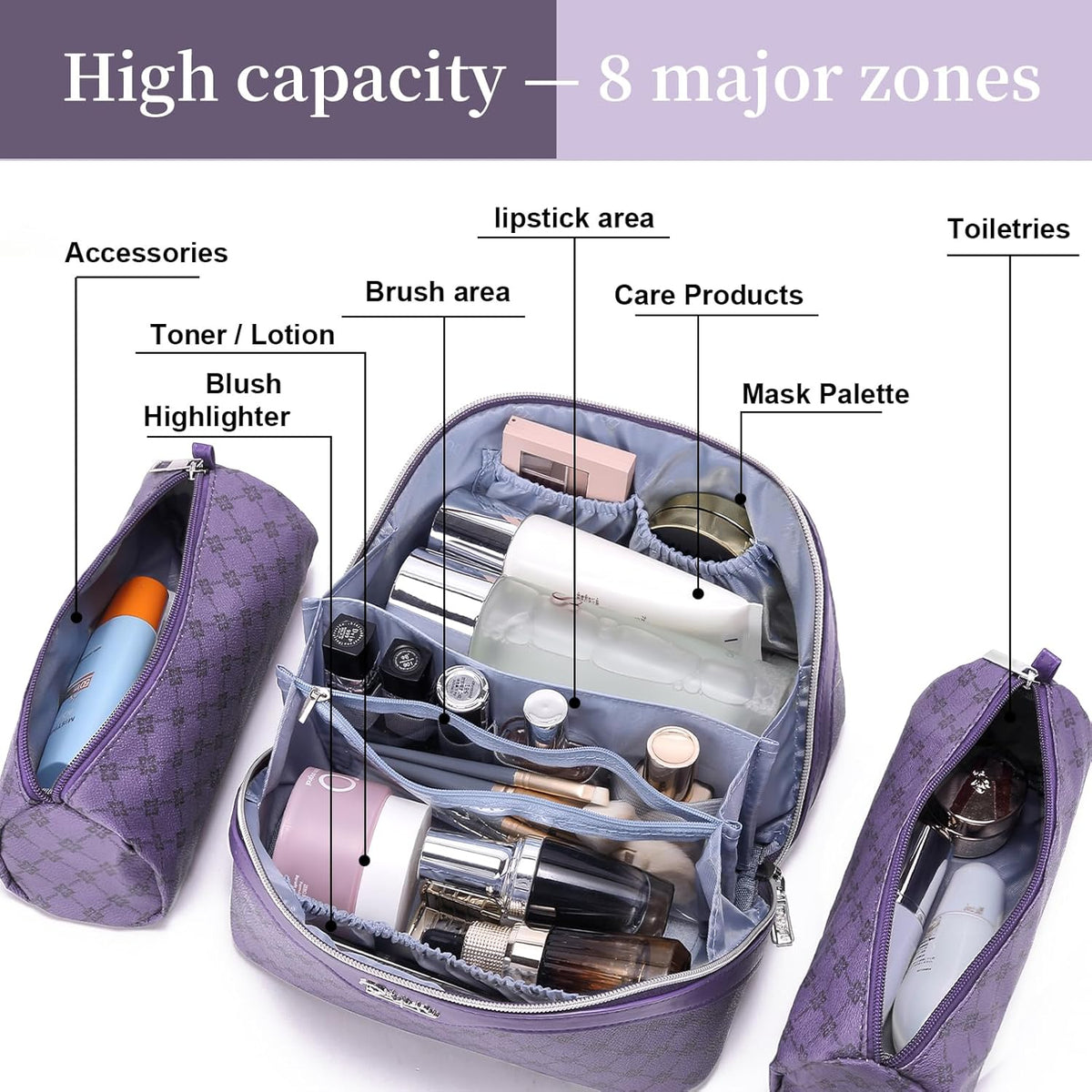 Travel Makeup Bag for Women: Large Cosmetic Bag Set of 3 - PU Leather Make up Bag with Compartments - Compact Waterproof Toiletry Bag with Divider & Handle (D-4-Red) - Colors A