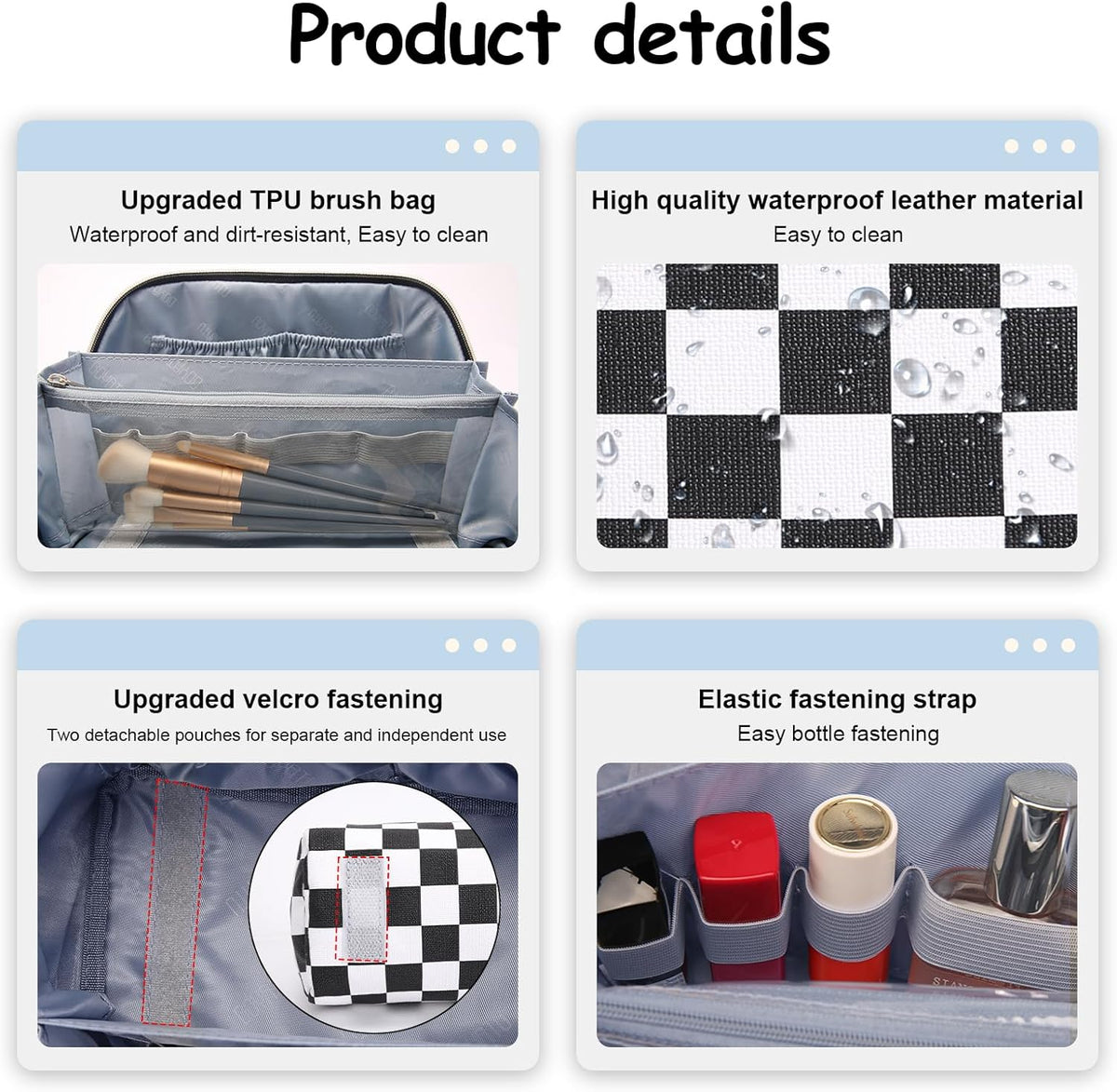 Travel Makeup Bag for Women: Large Cosmetic Bag Set of 3 - PU Leather Make up Bag with Compartments - Compact Waterproof Toiletry Bag with Divider & Handle (D-4-Red) - Colors A