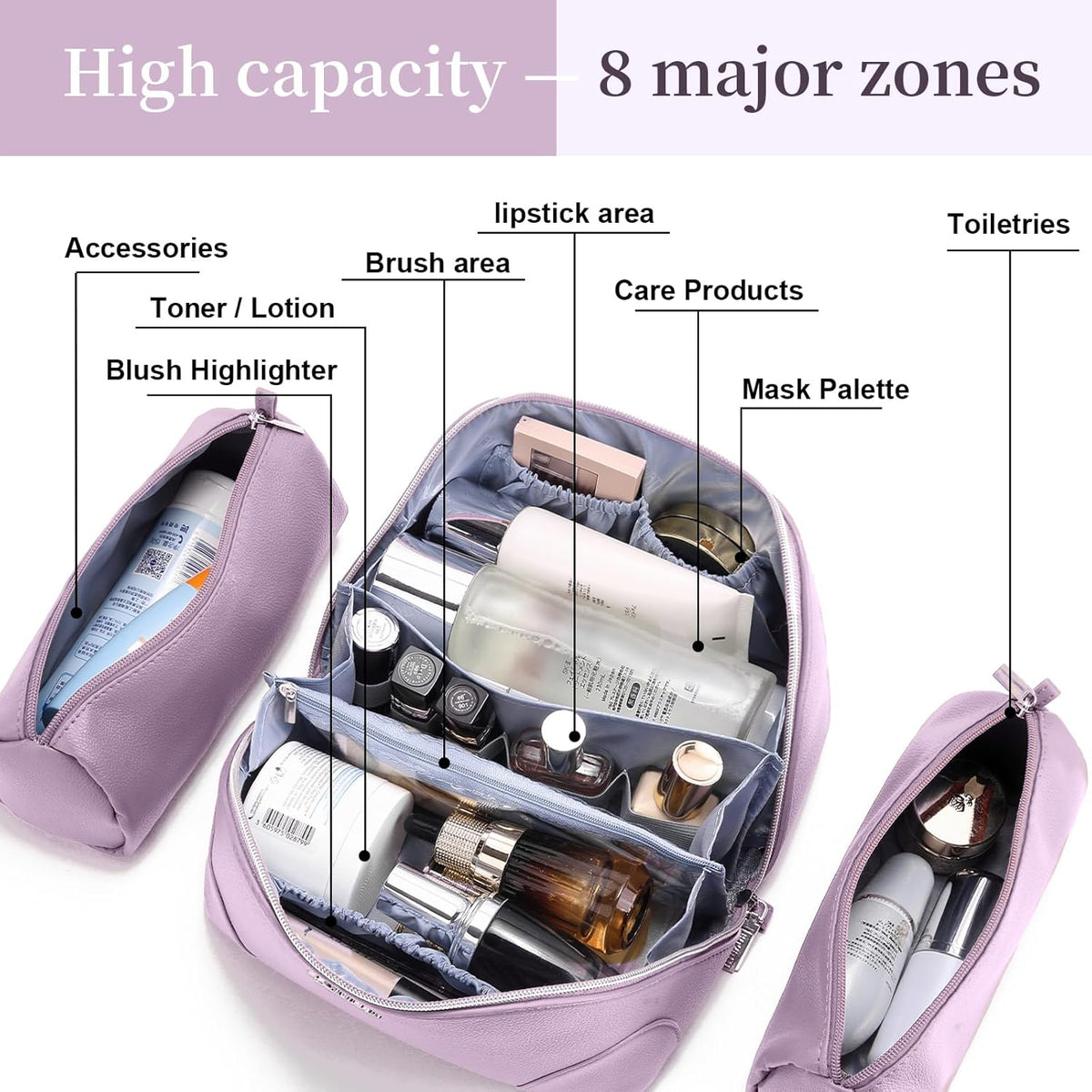 Travel Makeup Bag for Women: Large Cosmetic Bag Set of 3 - PU Leather Make up Bag with Compartments - Compact Waterproof Toiletry Bag with Divider & Handle (D-4-Red) - Colors A