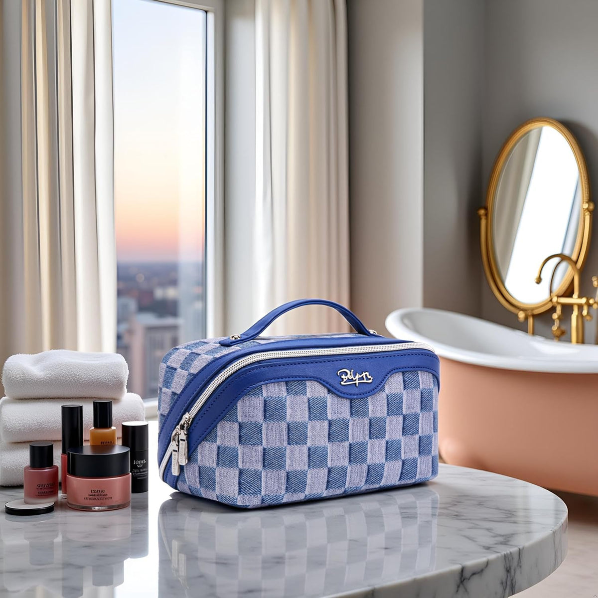 Travel Makeup Bag for Women: Large Cosmetic Bag Set of 3 - PU Leather Make up Bag with Compartments - Compact Waterproof Toiletry Bag with Divider & Handle (D-4-Red) - Colors A