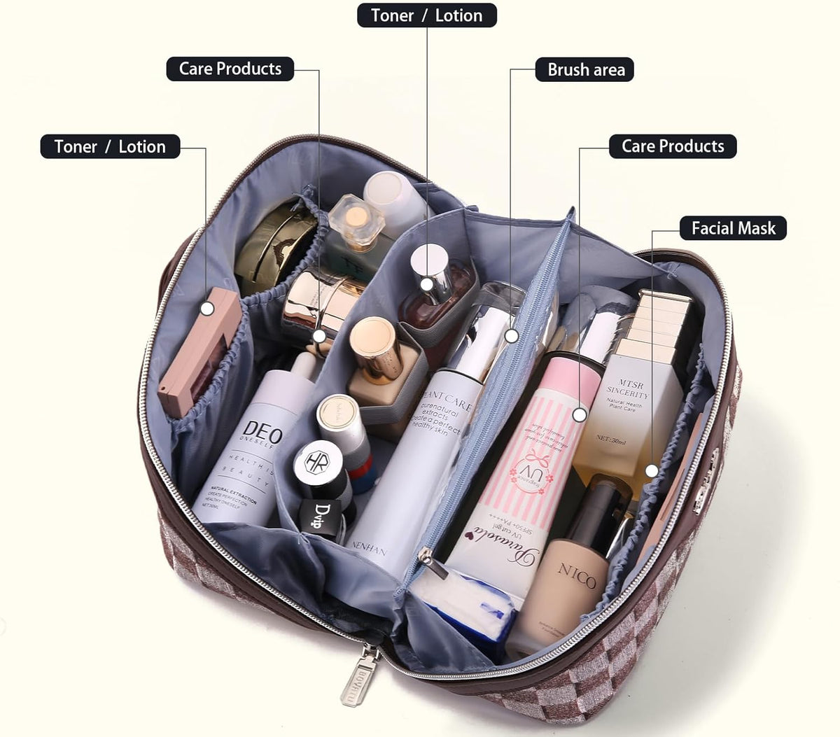 Travel Makeup Bag for Women: Large Cosmetic Bag Set of 3 - PU Leather Make up Bag with Compartments - Compact Waterproof Toiletry Bag with Divider & Handle (D-4-Red) - Colors A
