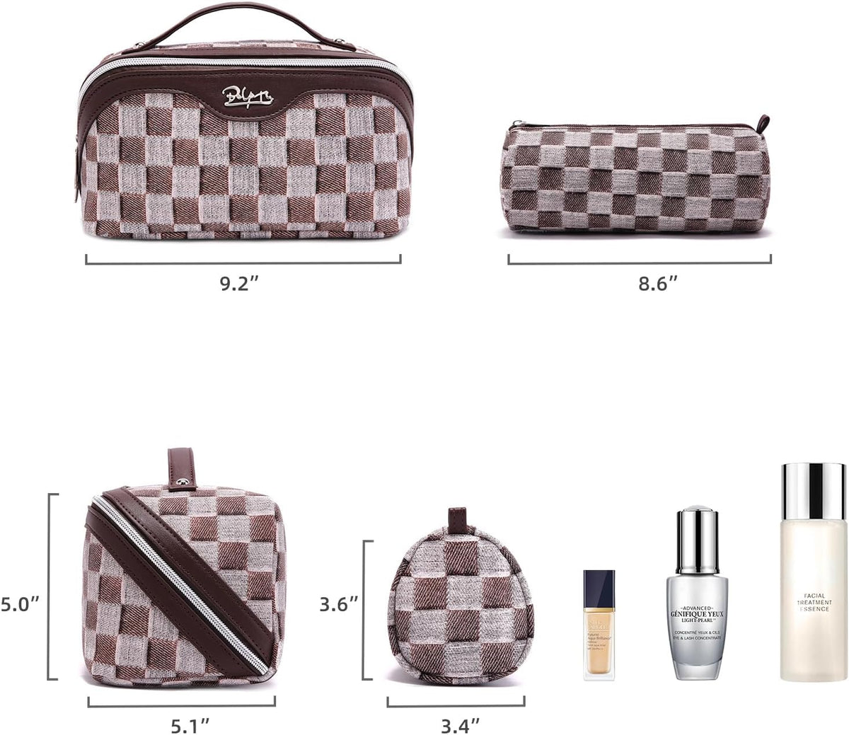 Travel Makeup Bag for Women: Large Cosmetic Bag Set of 3 - PU Leather Make up Bag with Compartments - Compact Waterproof Toiletry Bag with Divider & Handle (D-4-Red) - Colors A