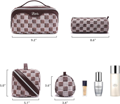 Travel Makeup Bag for Women: Large Cosmetic Bag Set of 3 - PU Leather Make up Bag with Compartments - Compact Waterproof Toiletry Bag with Divider & Handle (D-4-Red) - Colors A