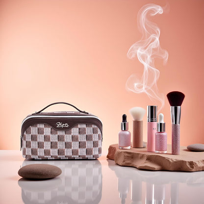 Travel Makeup Bag for Women: Large Cosmetic Bag Set of 3 - PU Leather Make up Bag with Compartments - Compact Waterproof Toiletry Bag with Divider & Handle (D-4-Red) - Colors A