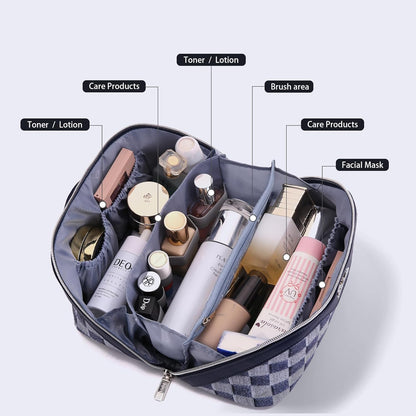 Travel Makeup Bag for Women: Large Cosmetic Bag Set of 3 - PU Leather Make up Bag with Compartments - Compact Waterproof Toiletry Bag with Divider & Handle (D-4-Red) - Colors A