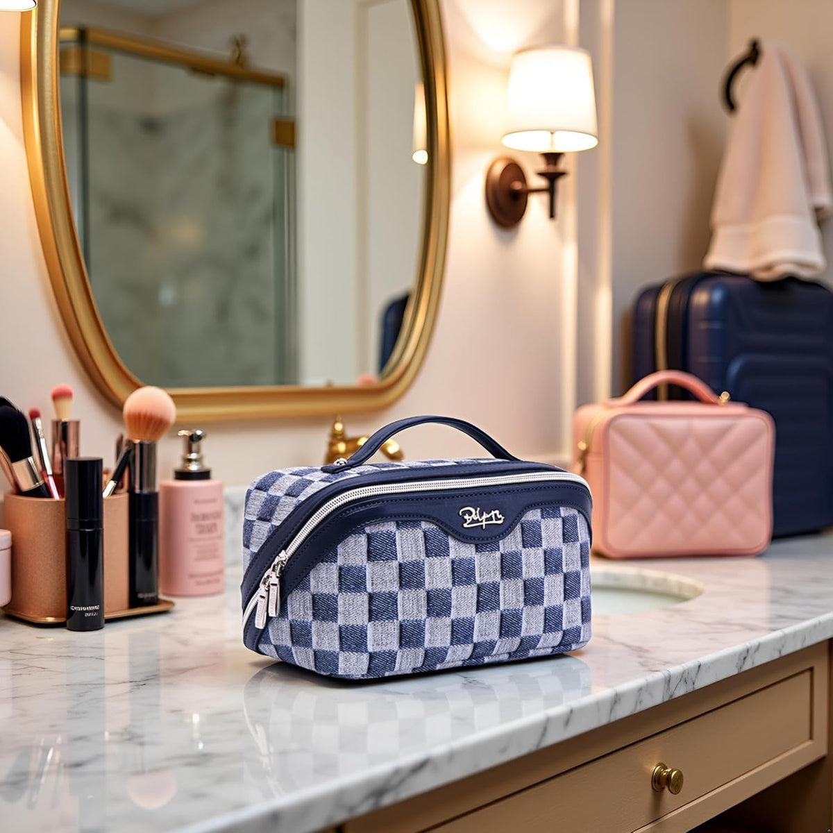 Travel Makeup Bag for Women: Large Cosmetic Bag Set of 3 - PU Leather Make up Bag with Compartments - Compact Waterproof Toiletry Bag with Divider & Handle (D-4-Red) - Colors A