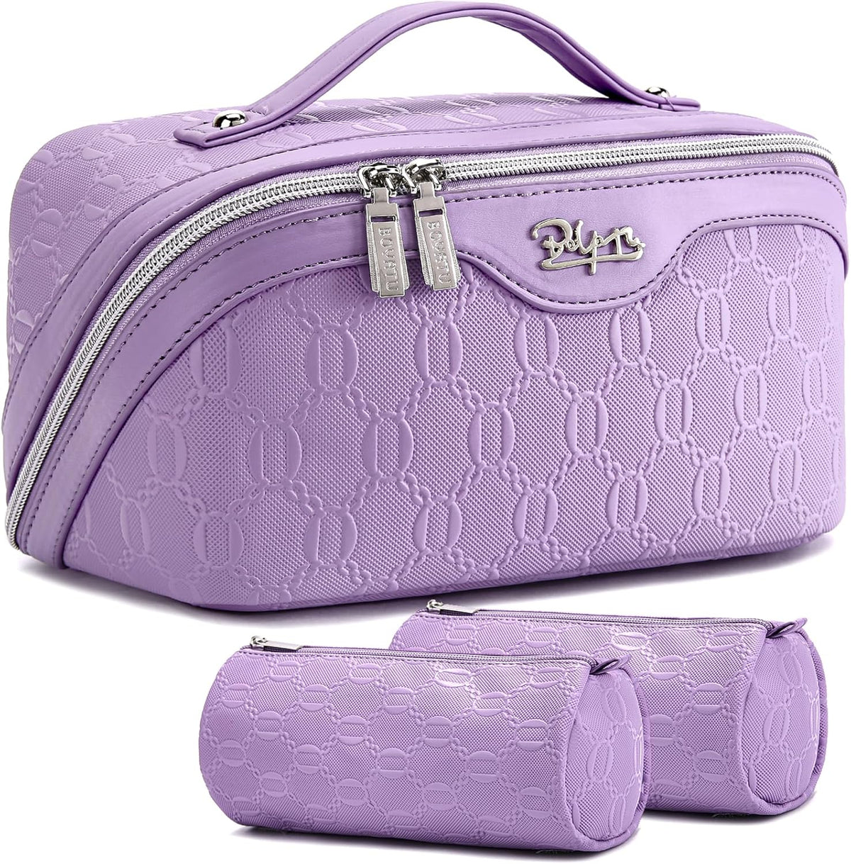 Travel Makeup Bag for Women: Large Cosmetic Bag Set of 3 - PU Leather Make up Bag with Compartments - Compact Waterproof Toiletry Bag with Divider & Handle (D-4-Red) - Colors A